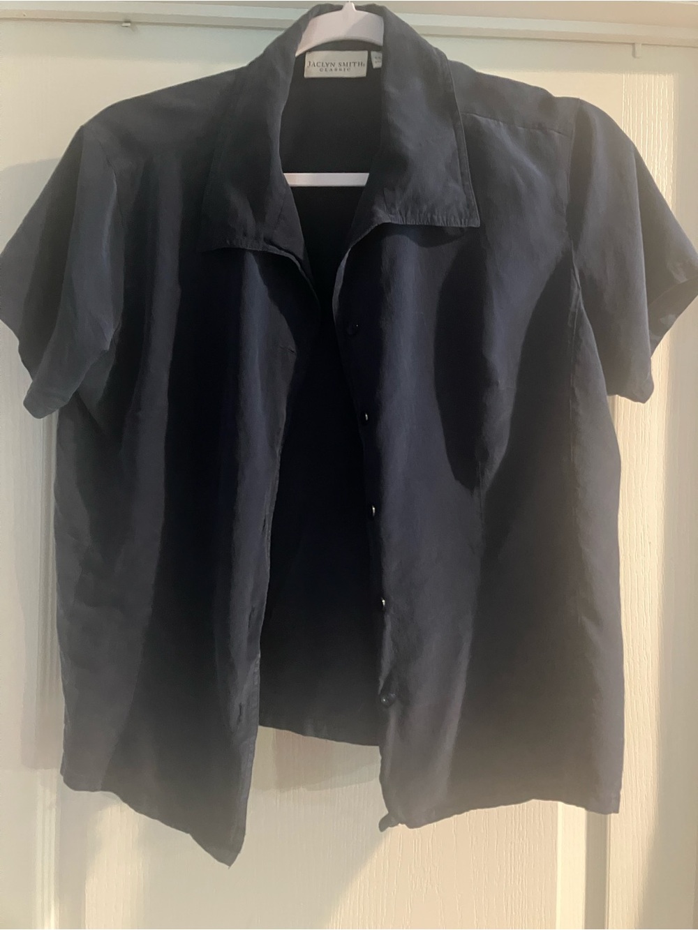 Jaclyn Smith Navy Silk Short Sleeve Button-Front Shirt Jacket